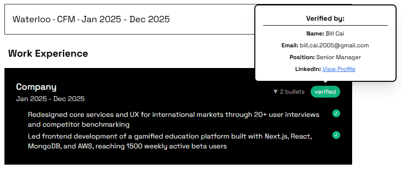 Credebli Work Experience example